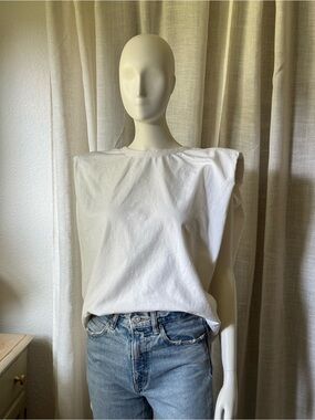 White Sleeveless Shoulder-Pad Tee